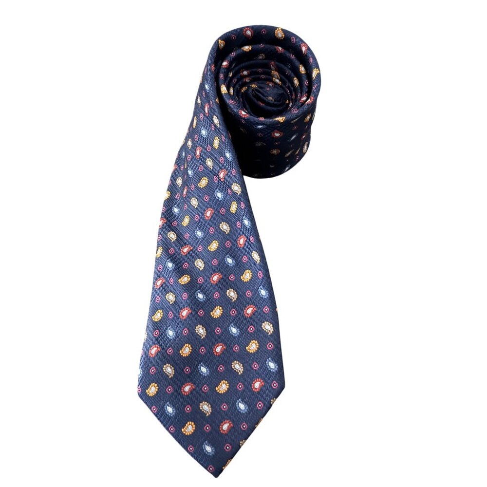 JOS. A. Bank Reserve Long 100% Silk Necktie Geometric Paisley Pattern Blue